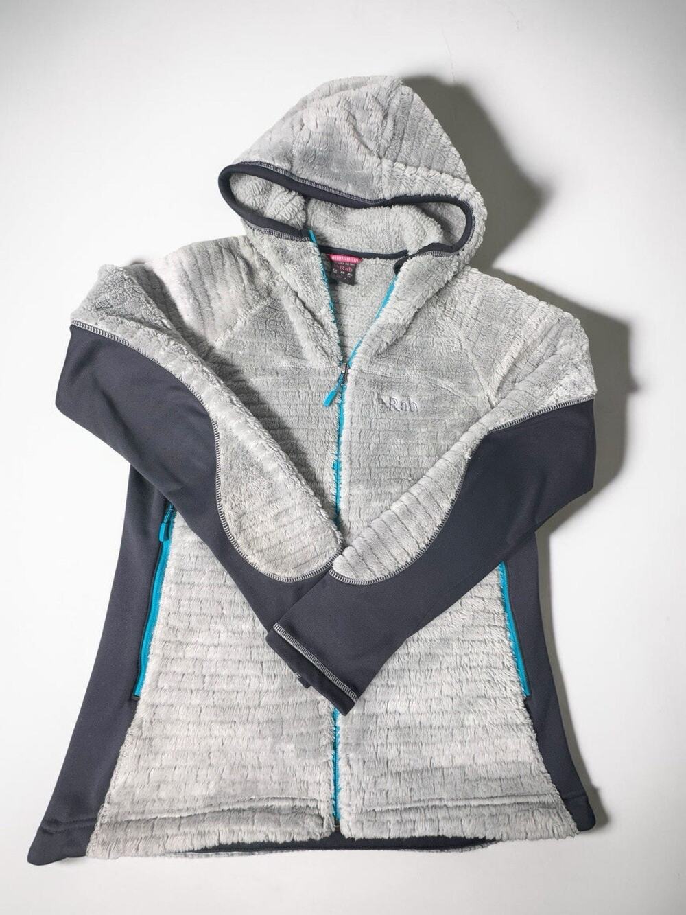 Rab Catalyst Jacket Womens L Grey Polartec Fleece Hooded Full Zip Outdoor